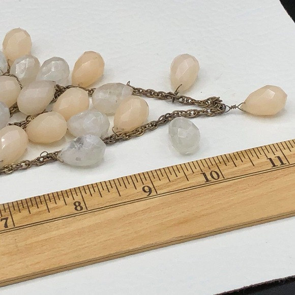 Lydell NYC 3 Strand Necklace Pastel Peach Milky Clear Faceted Briolette Beads - Picture 11 of 11